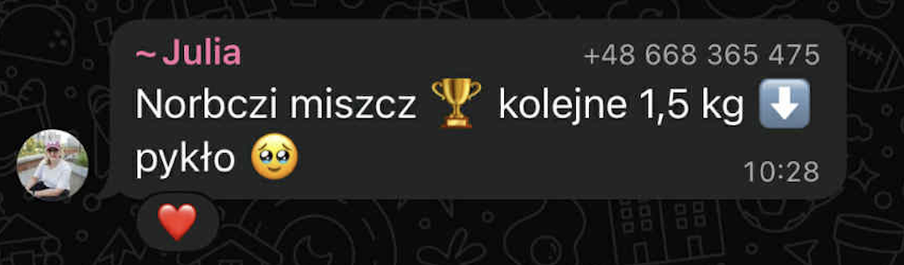 Opinia klientki - zrzut rozmowy