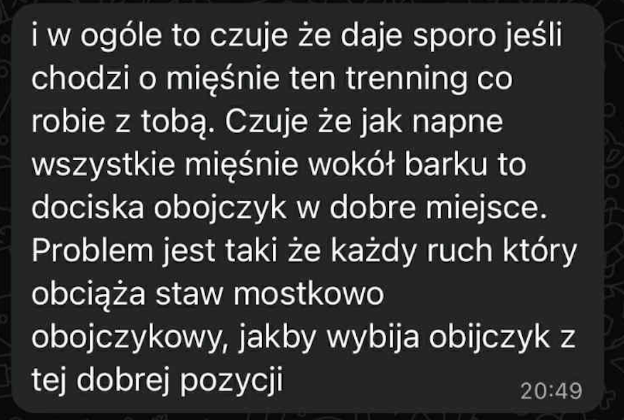 Opinia klienta - zrzut rozmowy