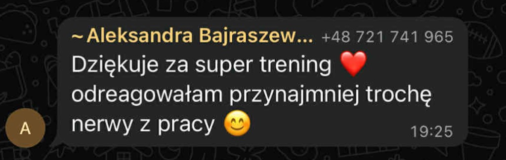 Opinia klientki - zrzut rozmowy